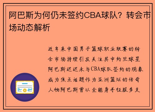 阿巴斯为何仍未签约CBA球队？转会市场动态解析